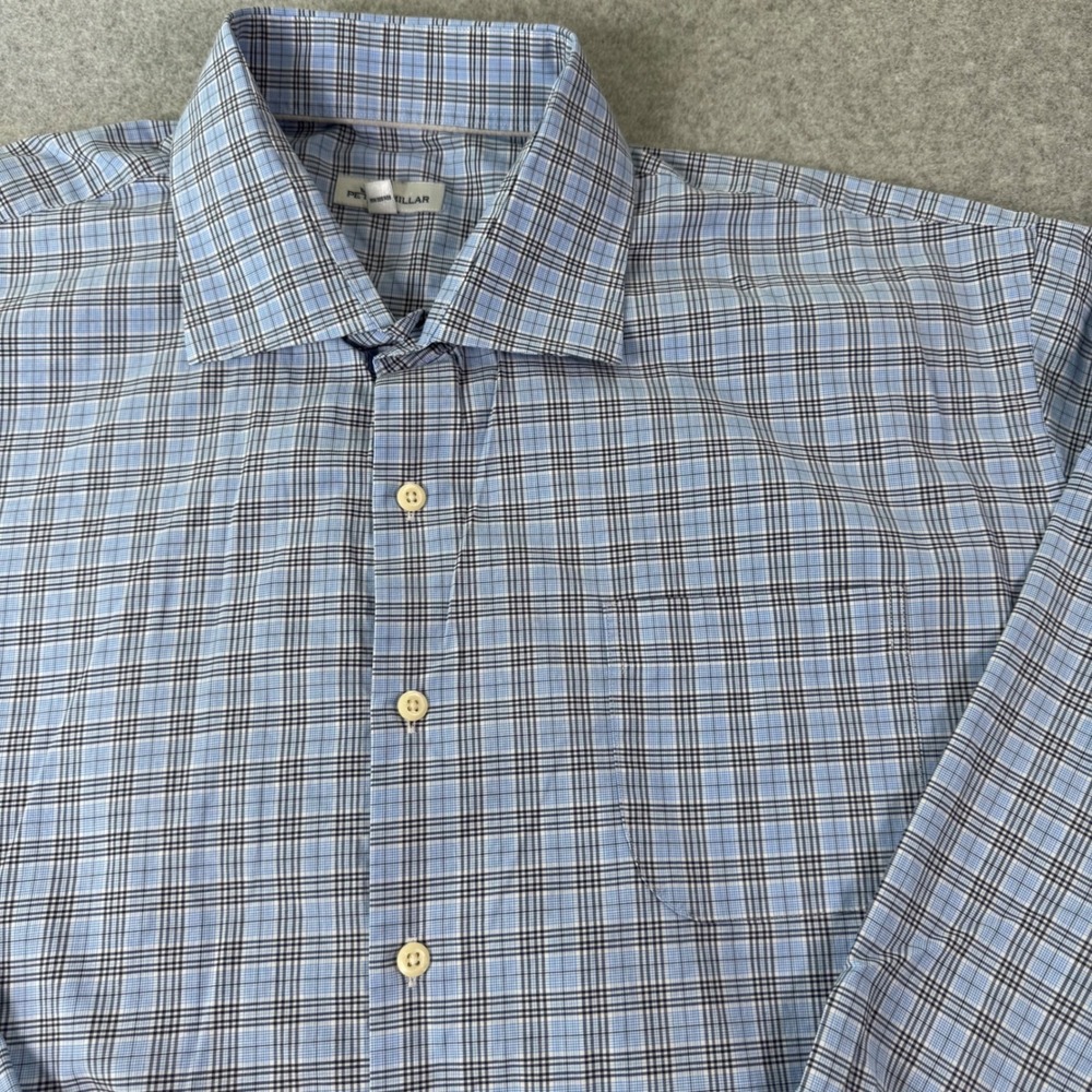 Peter Millar Button Down Shirt Men XXL Blue Grey Plaid Long Sleeve Good RN100308 - Picture 2 of 7